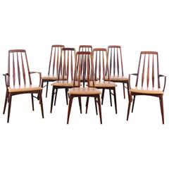 Mid-Century Modern Danish Set of Six Chairs and Pair of Armchairs Model Eva