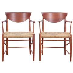 Mid-Century Modern Danish Pair of Armchairs and Set of Six Chairs in Teak