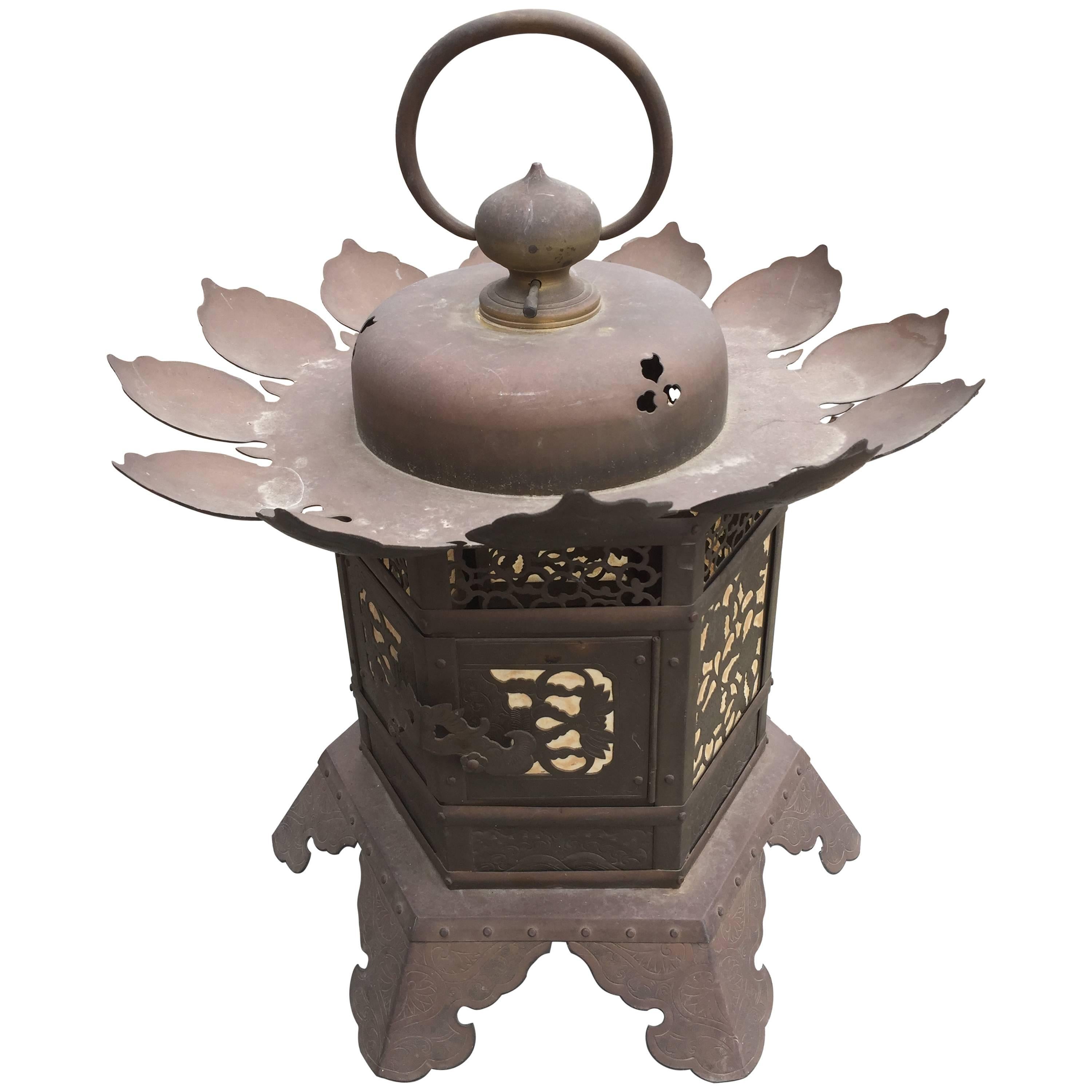 Japanese hand made Antique Lantern  with fine lotus motif 