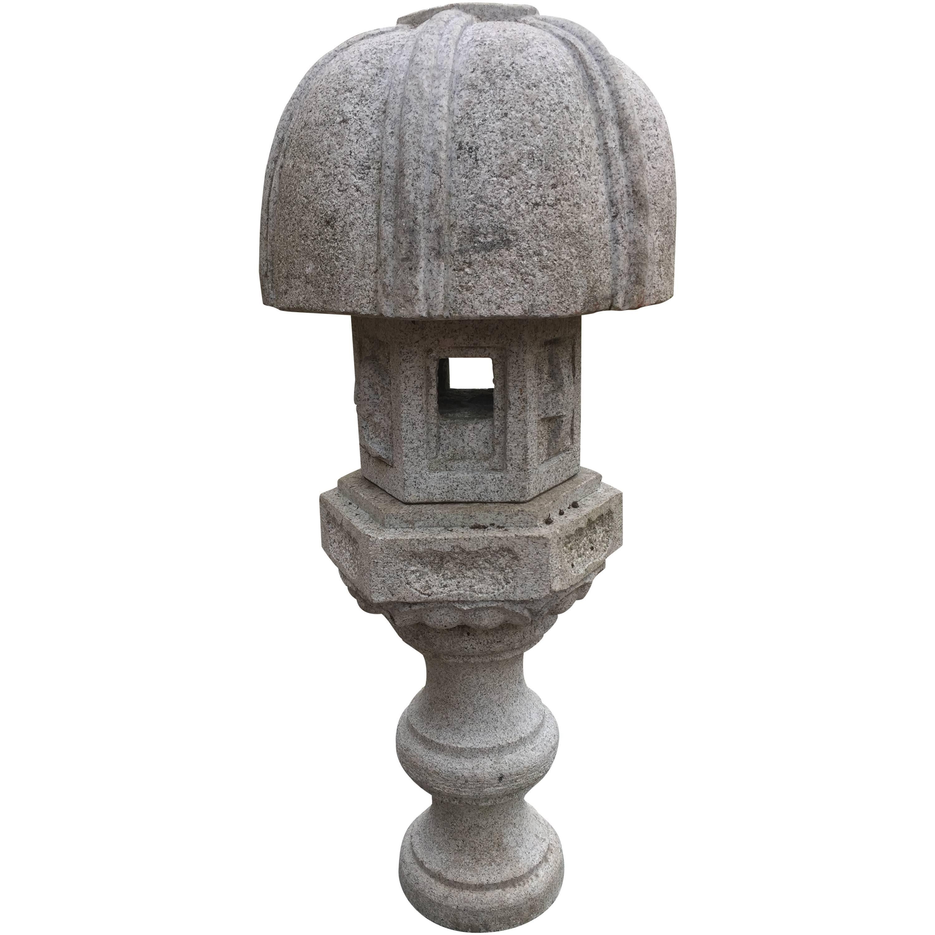 Japanese Antique Stone Lantern Carved "Heron" Nuresagi Decoration FREE SHIPPING