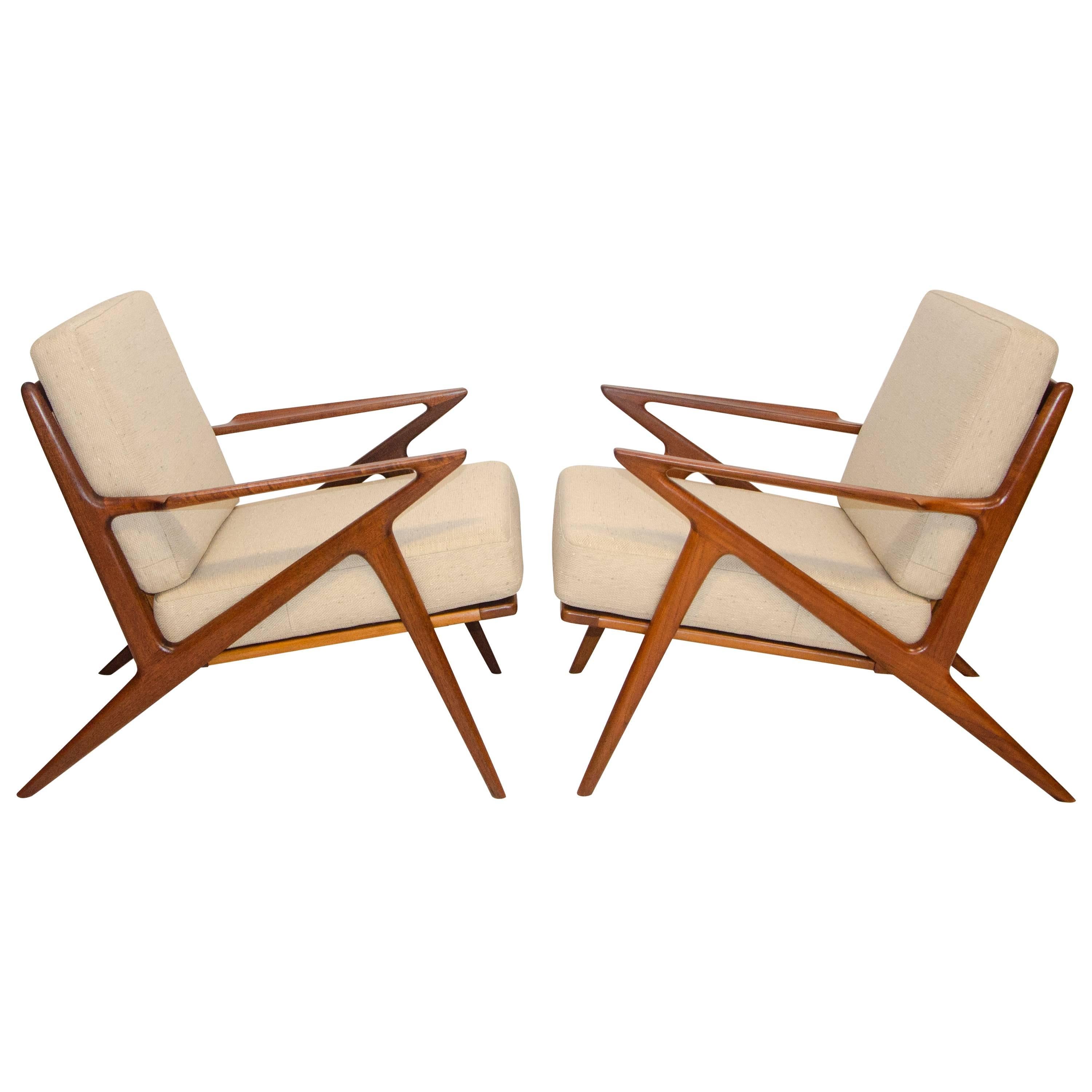 Pair of Danish Teak Z Lounge Chairs by Poul Jensen for Selig