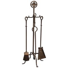 1920s Wrought Iron Fire Tool Set with Quality Ironwork