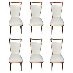Set of Six French Art Deco Walnut Dining Chairs, circa 1940s