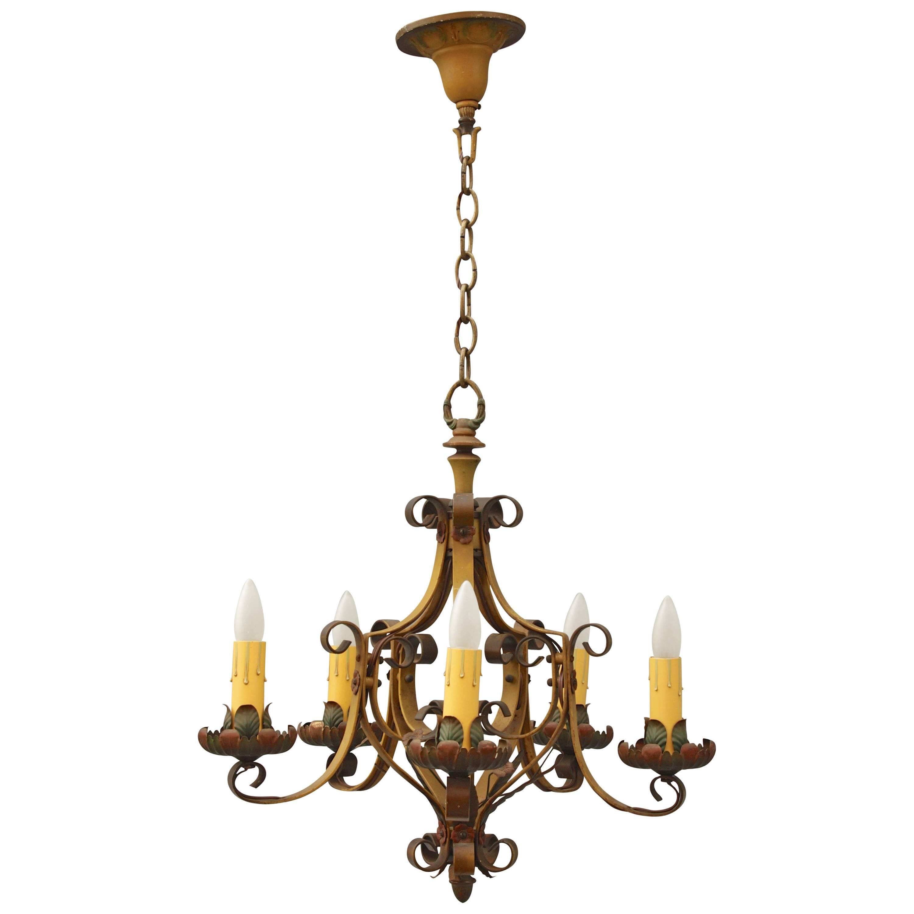 1920s Polychrome Spanish Revival Chandelier For Sale