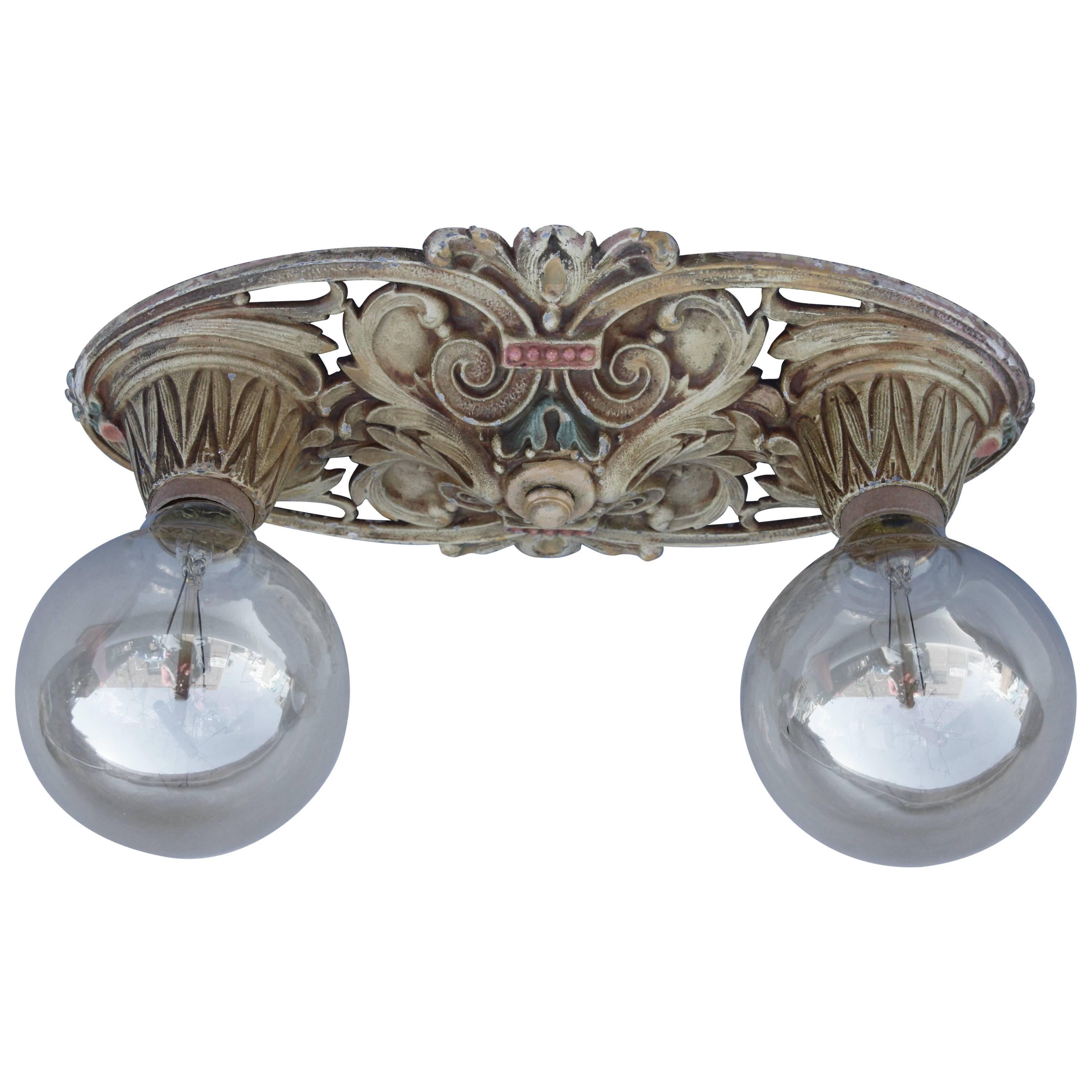 1920s Antique Two-Light Ceiling Mount For Sale