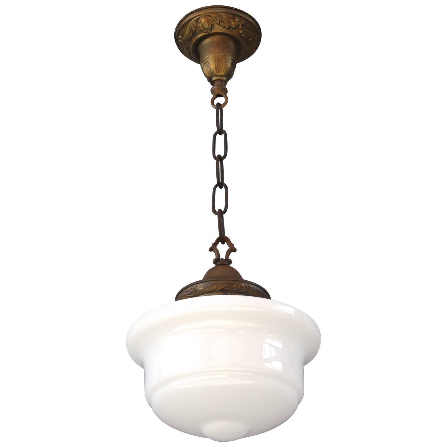 1920s Milk Glass Pendant Light Fixture For Sale at 1stdibs