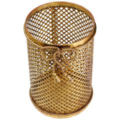 Retro Mid Century 1950s Hollywood Regency Italian Gold Gilded Waste Paper Basket 