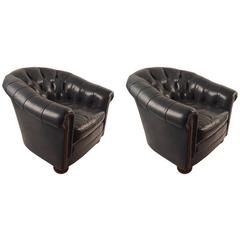 Pair of Gunmetal Leather Club Chairs by Schafer Brothers
