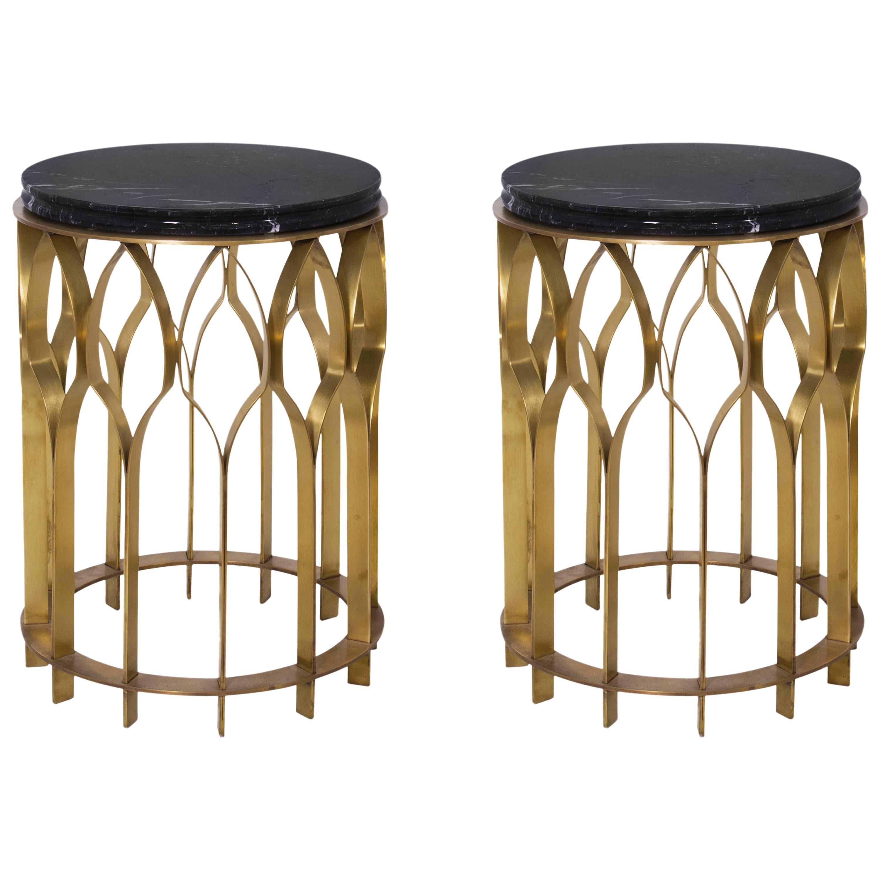 Pair of Brass and Black Marble Side Table from Europe For Sale