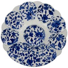 19th Century Minton Flow Blue Floral Transferware Oyster Plate