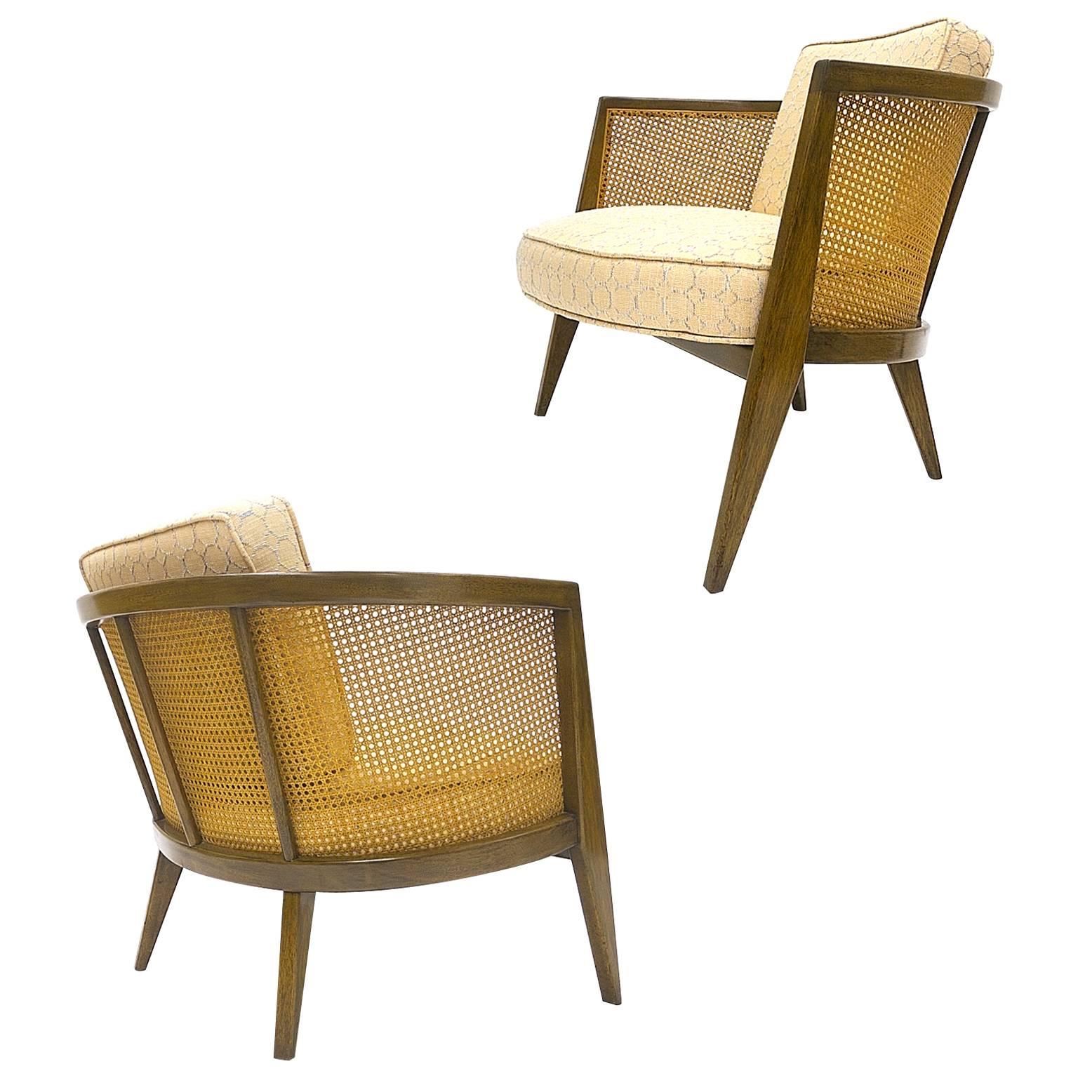 Rare Pair of Harvey Probber Cane Barrel Back Lounge Chairs Excellent Condition