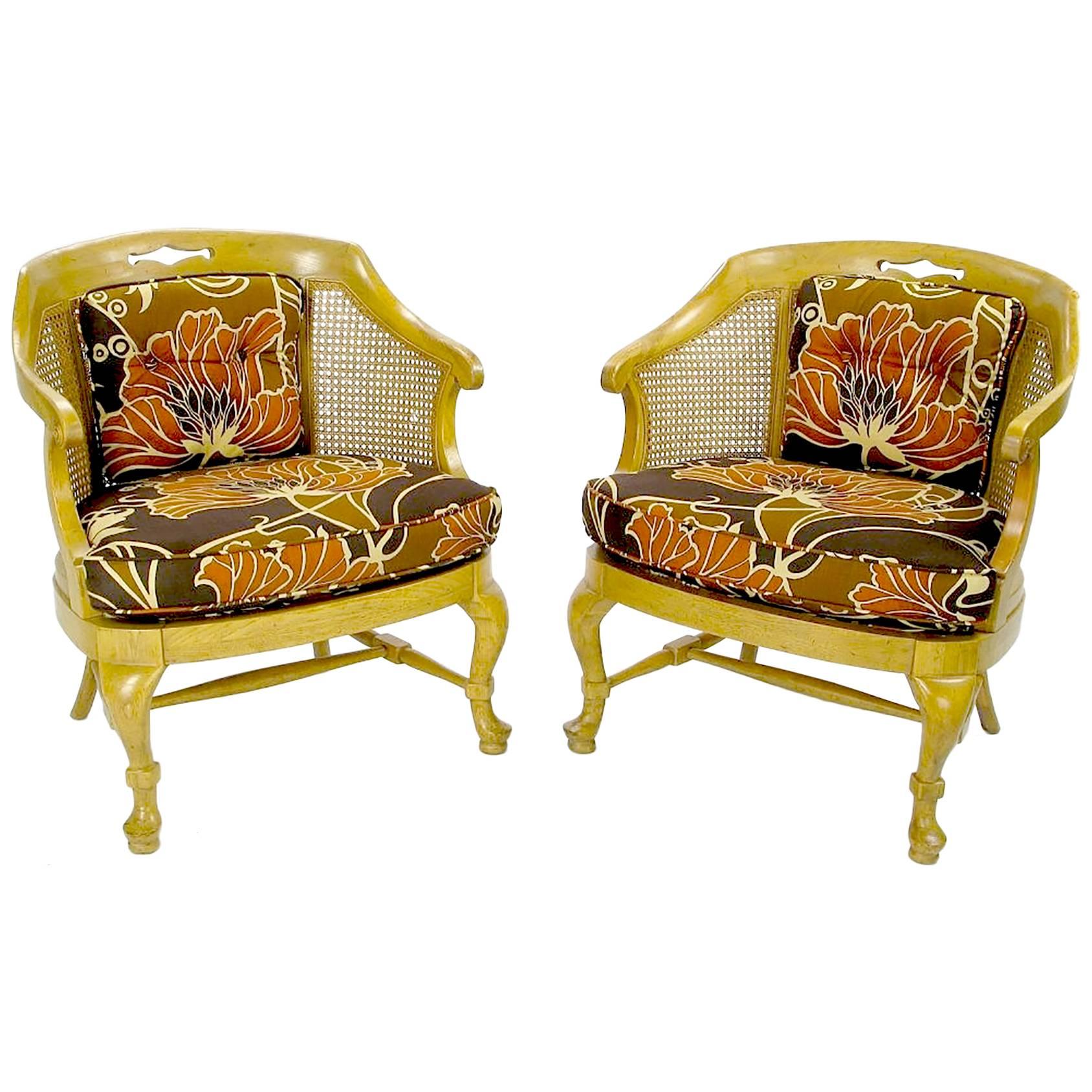 Pair of 1940s Cane-Back Regency Style Bergeres