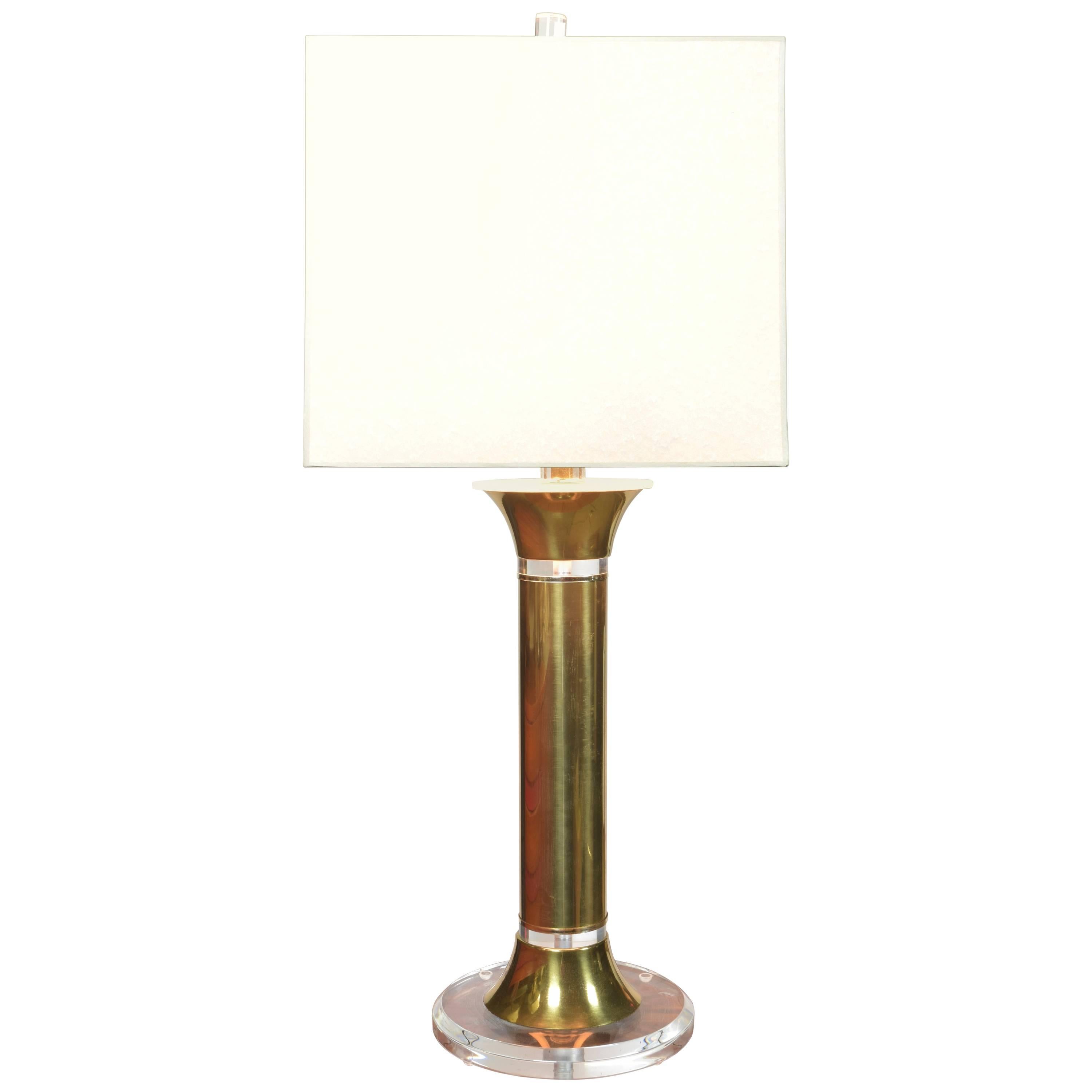 Contemporary Bauer Brass and Lucite Lamp For Sale