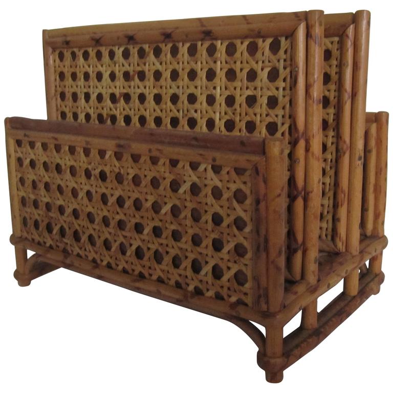 Vintage Bamboo And Rattan Letter Holder Or Desk Organizer 1970s