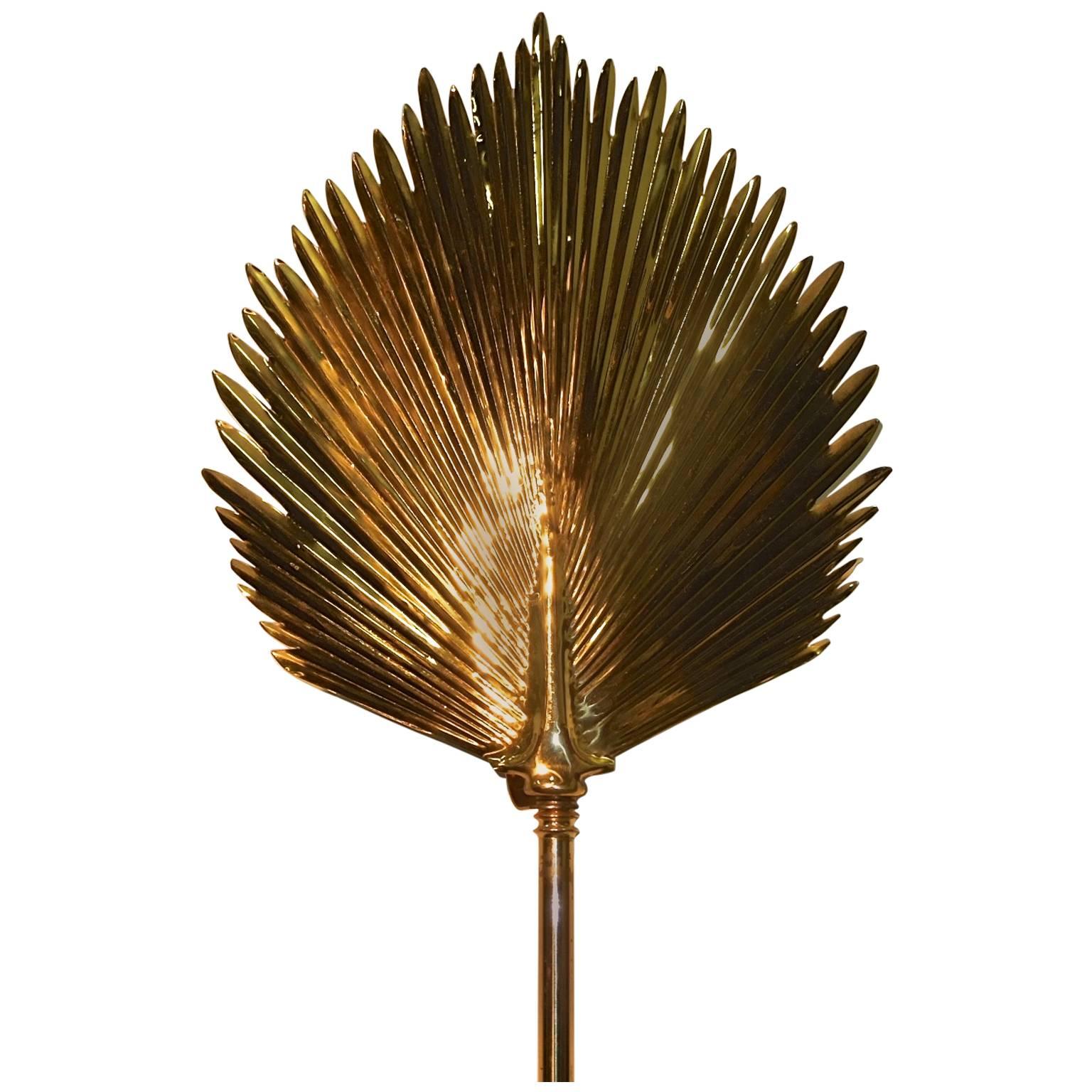 Wall-Mounted Brass Palm Frond Lamp in the Style of Tommaso Barbi