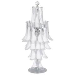 Italian Venetian, Table Lamp, blown Murano Glass, White attr to Mazzega, 1970s