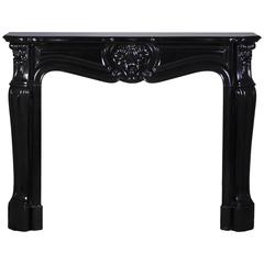 Antique 19th Century Louis XV Style Fireplace in Black Belgian Marble