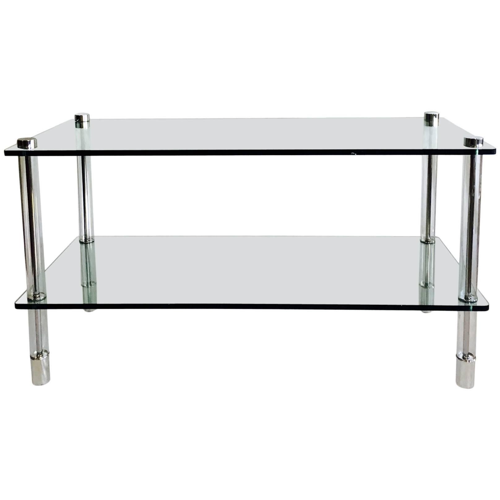20th Century Lucite & Chrome Two-Tier Glass Top Table By, Pace Collection