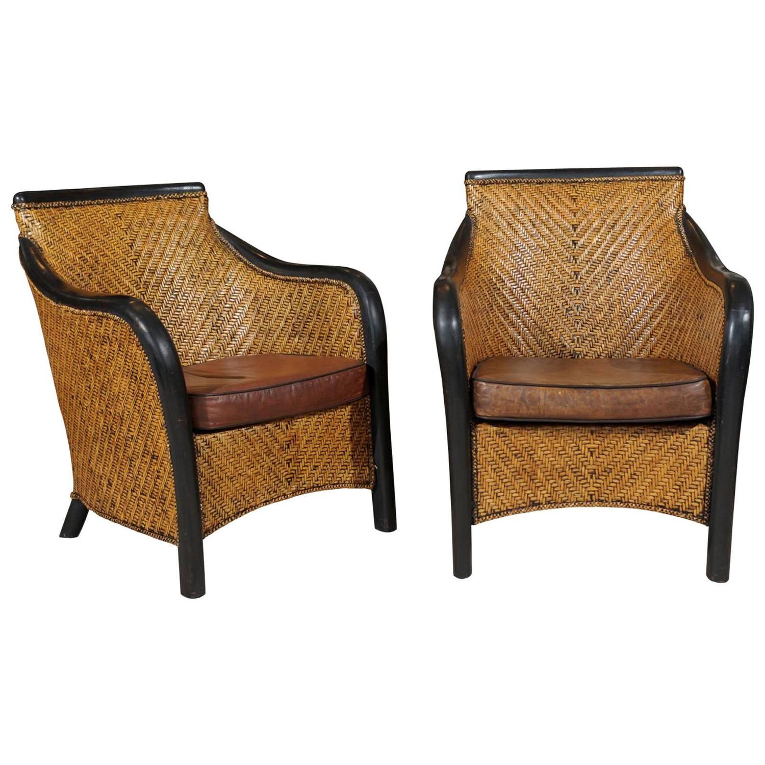 Mid Century Pair of Vintage Rattan Armchairs at 1stdibs