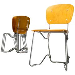 Beautiful Armin Wirth Aluflex Six Folding Stacking Chairs, Switzerland, 1951