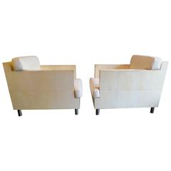 Pair of Parchment and White Leather French Armchairs By R & Y Augousti 1