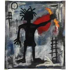 Painting of a Figure in the Manner of Artist Jean-Michel Basquiat