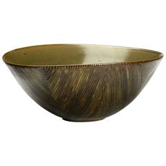 Axel Salto Large Bowl in Olive Glaze for Royal Copenhagen 1