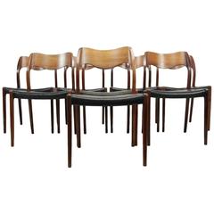 Set of Eight Rosewood Dining Chairs by Niels Moller Model 71, circa 1955