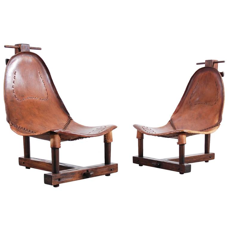 Unusual Pair of Leather Armchairs from 1950 For Sale at 1stDibs