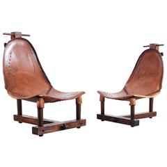 Unusual Pair of Leather Armchairs from 1950