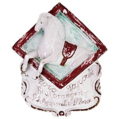 Old Advertising Sign for Blood Oranges Displaying a Horse, Pottery, Italy, 1920s