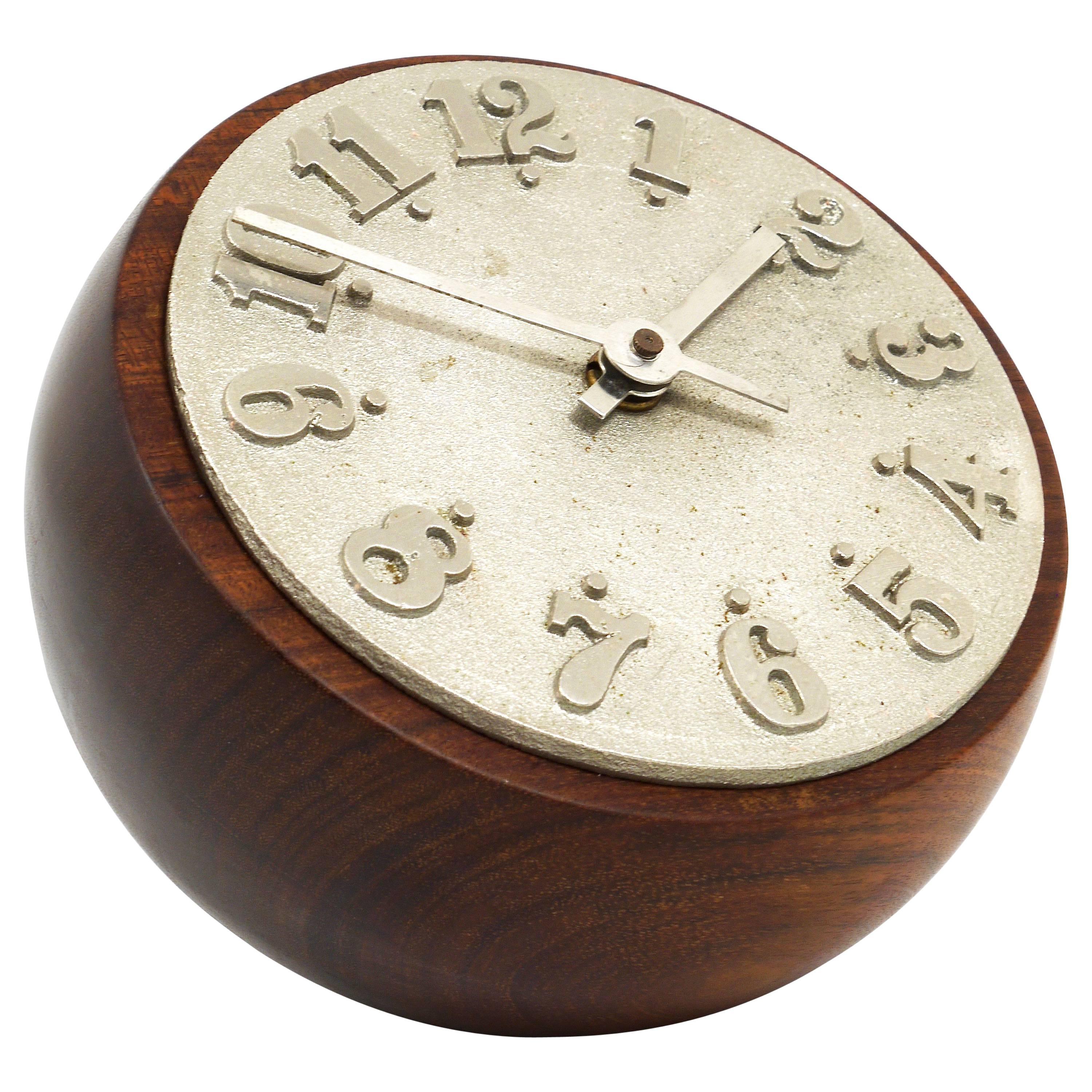 Carl Auböck Modernist Ball Clock, Walnut, Cast-Iron, Austria, 1950s