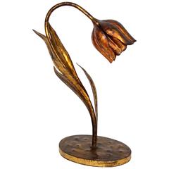 French Art Nouveau Flower Shaped Gilt Iron Table Lamp