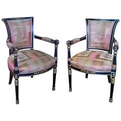Pair of Regency Period Ebonized Salon Chairs