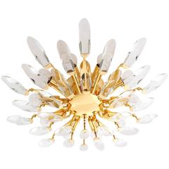 Italian Flush Mount Light by Stilkronen, Gilt Brass Crystal Glass, 1970s 11