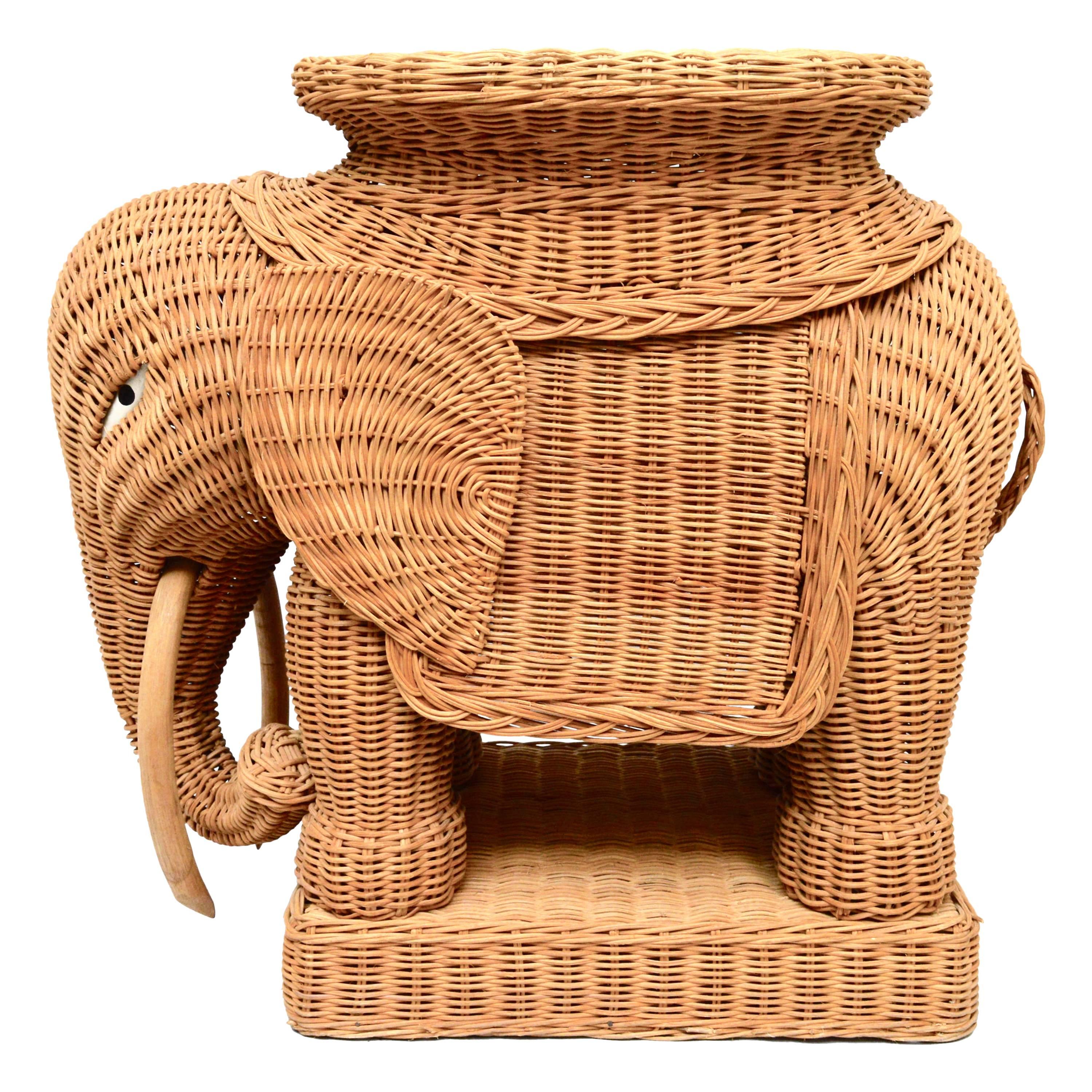 Vintage Italian Wicker Elephant Side Table or Stool