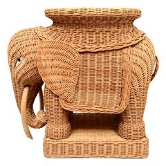 Vintage Italian Wicker Elephant Side Table or Stool