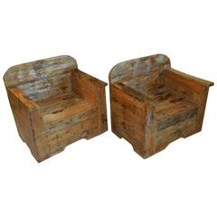 Pair of Vintage Hand Carved Wood Balinese Armchairs