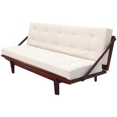 Dänische Mid Century Modern Teak Daybed New Upholstery Folding Sofa Couch.
