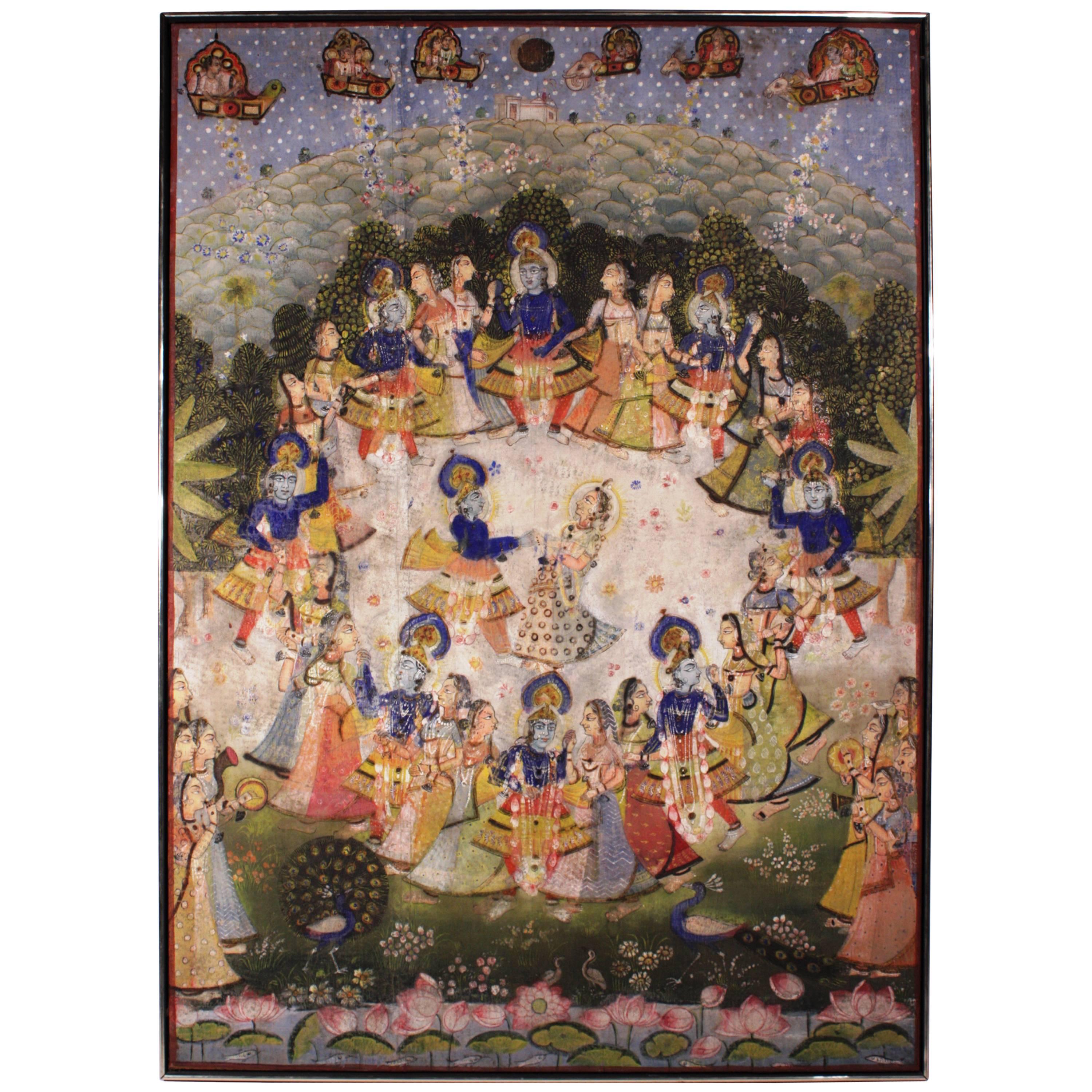 Large Indian Temple Hanging On Silk (Pichwai or Pichhavai)