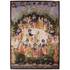 Antique Large Indian Temple Hanging On Silk (Pichwai or Pichhavai)