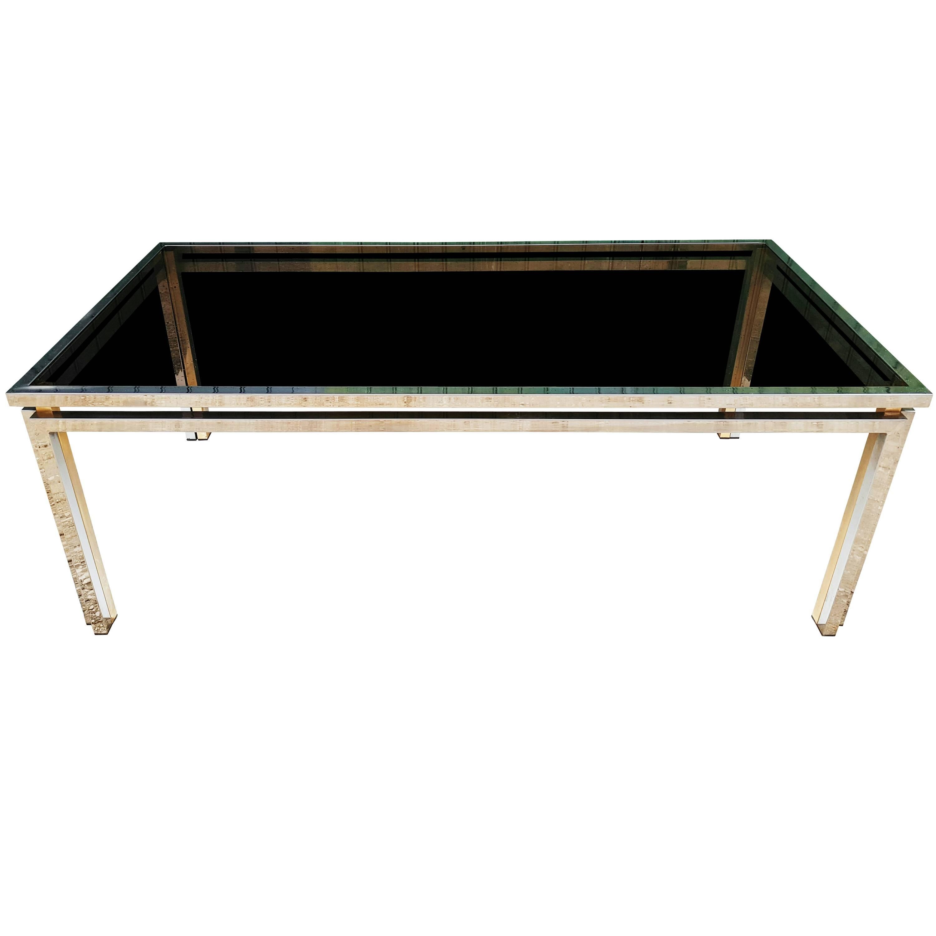1970s Chrome and Brass Dining Table by Romeo Rega, Italy