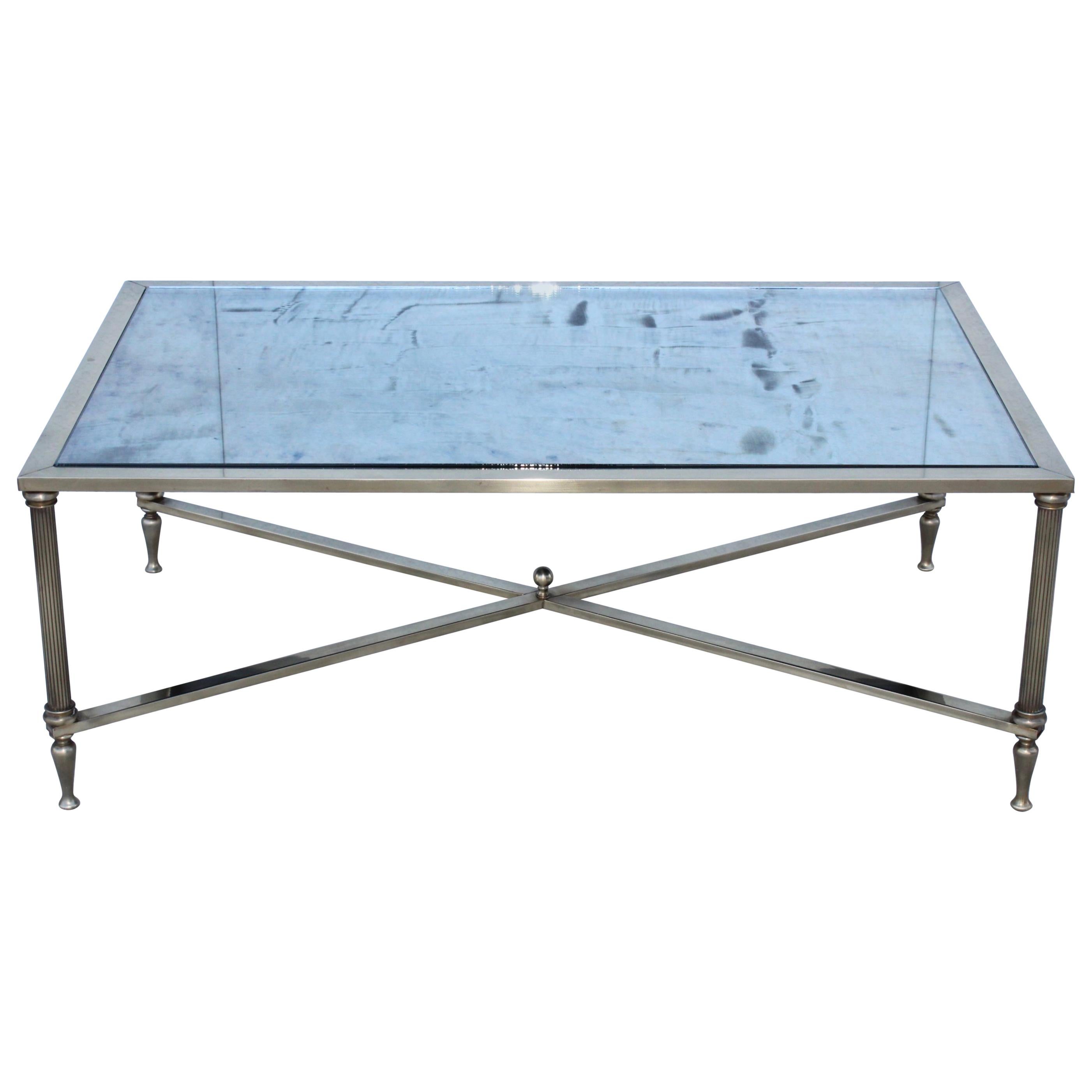 1950s Mid-Century Modern French Brass Coffee Table For Sale