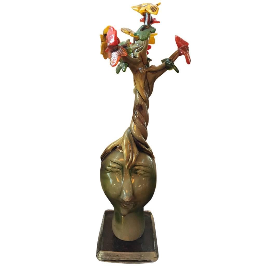 Handblown Glass Tree Head "Fall" Sculpture For Sale