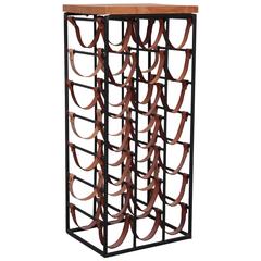 Arthur Umanoff Iron and Leather Wine Rack for 21 Bottles