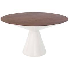 Cone Shape Base Walnut Top Mid-Century Round Dining Table