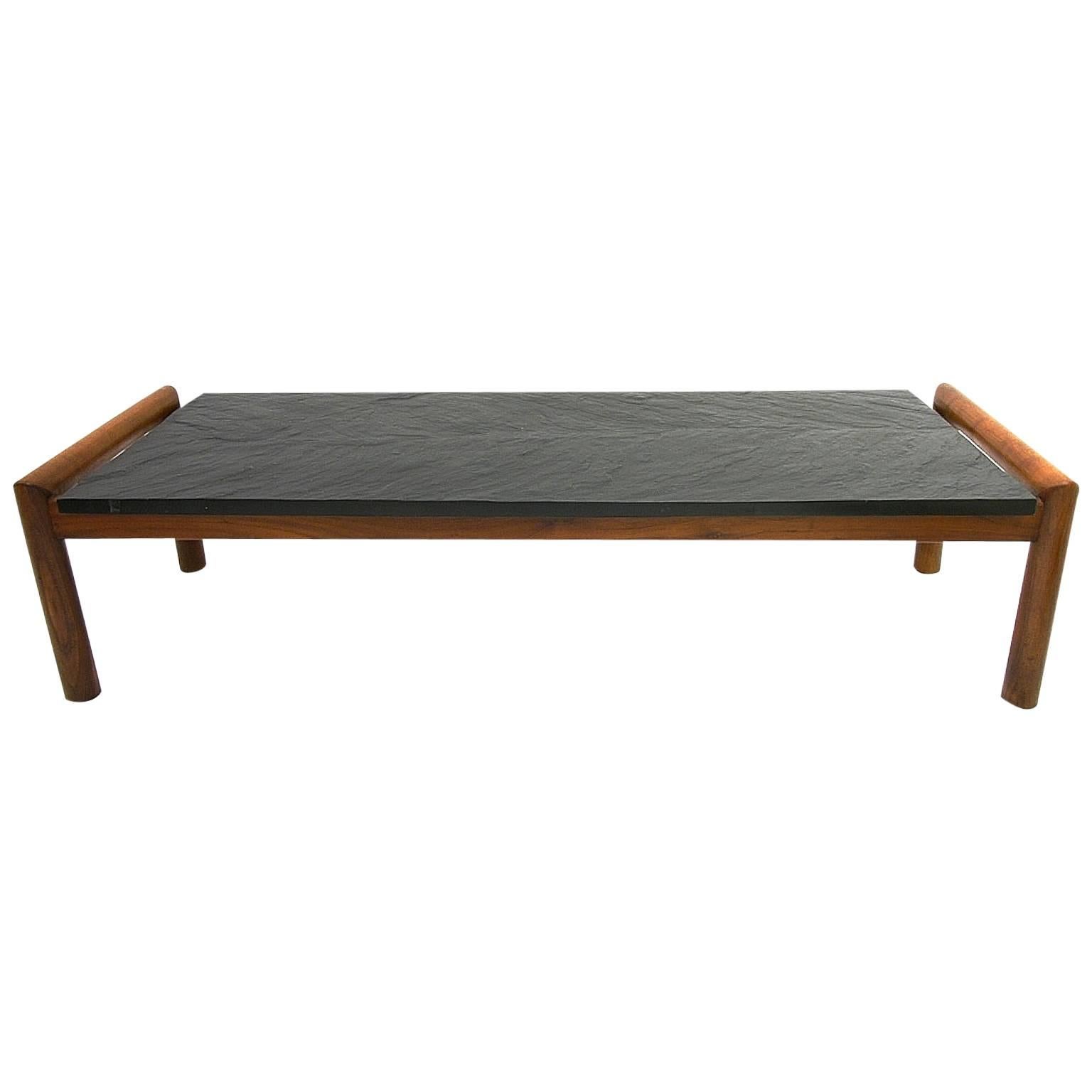 Mid-Century Modern Brutalist Slate and Walnut Coffee Table by Adrian Pearsall For Sale