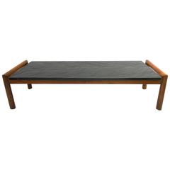 Mid-Century Modern Brutalist Slate and Walnut Coffee Table by Adrian Pearsall