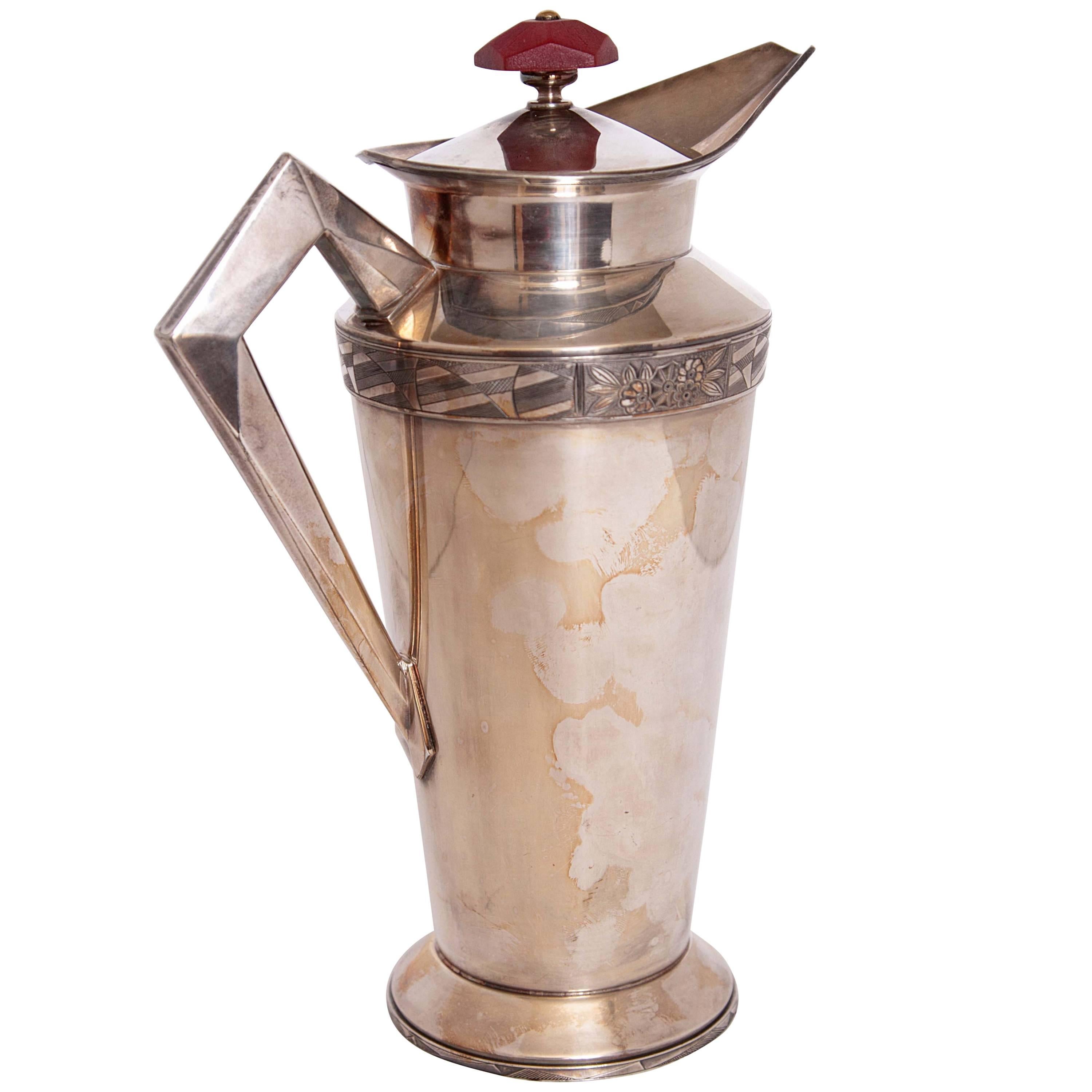 Early Benedict Modernistic Silver Plate Cocktail Pitcher by Albert Saunders
