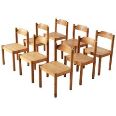 Set of Eight Danish Dining Chairs in Pine